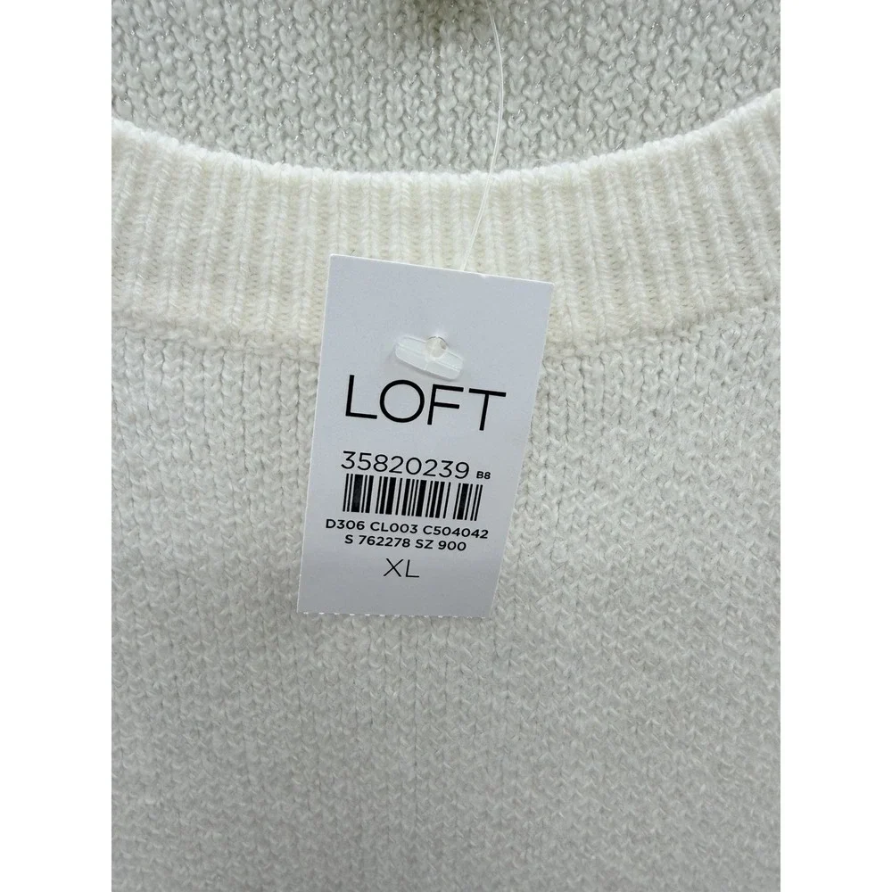 Ann Taylor LOFT Womens Size XL Shimmer Snowflake Sweater in Cream/Silver $70